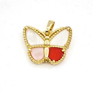 Copper Butterfly Pendant Pave Shell Gold Plated, approx 15-19mm [FD30465]