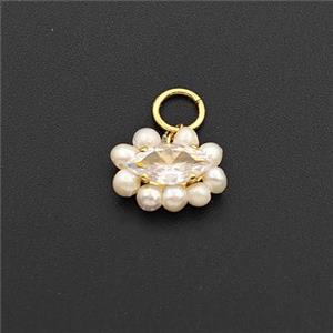 Cubic Zirconia Eye Pendant With Pearl, approx 9-12mm [FD30522]