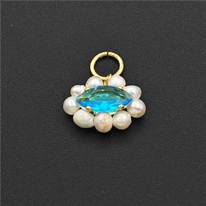 Aqua Cubic Zirconia Eye Pendant With Pearl, approx 9-12mm [FD30523]