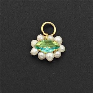 Green Cubic Zirconia Eye Pendant With Pearl, approx 9-12mm [FD30524]
