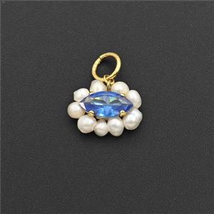 Blue Cubic Zirconia Eye Pendant With Pearl, approx 9-12mm [FD30525]