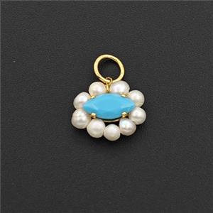 Cubic Zirconia Eye Pendant With Pearl, approx 9-12mm [FD30526]
