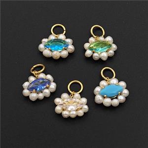 Cubic Zirconia Eye Pendant With Pearl Mixed, approx 9-12mm [FD30527]