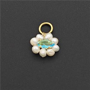 Cubic Zirconia Eye Pendant With Pearl, approx 8-10mm [FD30528]