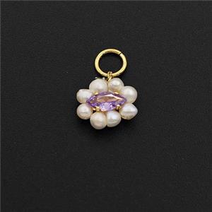 Purple Cubic Zirconia Eye Pendant With Pearl, approx 8-10mm [FD30529]