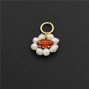 Red Cubic Zirconia Eye Pendant With Pearl, approx 8-10mm [FD30530]
