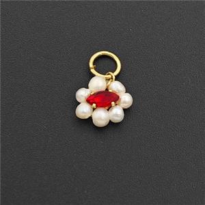Red Cubic Zirconia Eye Pendant With Pearl, approx 8-10mm [FD30531]