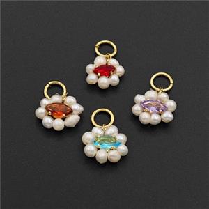 Cubic Zirconia Eye Pendant With Pearl Mixed, approx 8-10mm [FD30532]