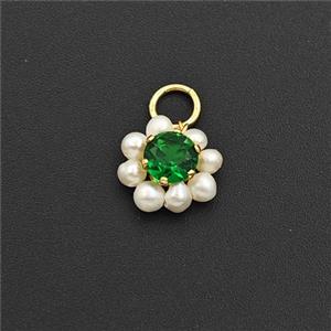 Green Cubic Zirconia Pendant With Pearl, approx 10mm [FD30535]