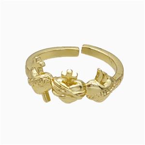 Copper Heart Cross Rings Gold Plated, approx 8mm, 18mm dia [FN20005]