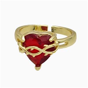 Copper Heart Rings Pave Crystal Glass Gold Plated, approx 11-13mm, 18mm dia [FN20009]