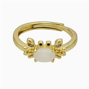Copper Crab Rings Pave Glass Adjustable Gold Plated, approx 8-14mm, 18mm dia [FN20010]