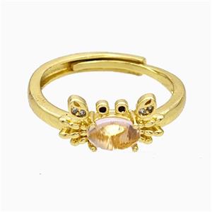 Copper Crab Rings Pave Glass Adjustable Gold Plated, approx 8-14mm, 18mm dia [FN20011]
