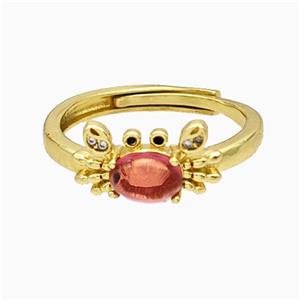 Copper Crab Rings Pave Glass Adjustable Gold Plated, approx 8-14mm, 18mm dia [FN20012]