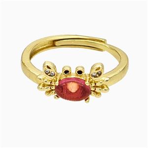 Copper Crab Rings Pave Glass Adjustable Gold Plated, approx 8-14mm, 18mm dia [FN20013]
