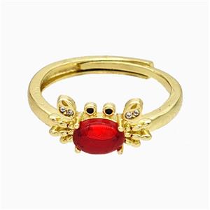 Copper Crab Rings Pave Glass Adjustable Gold Plated, approx 8-14mm, 18mm dia [FN20014]