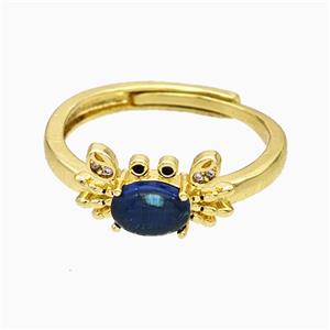 Copper Crab Rings Pave Glass Adjustable Gold Plated, approx 8-14mm, 18mm dia [FN20015]