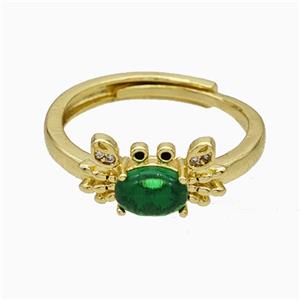 Copper Crab Rings Pave Glass Adjustable Gold Plated, approx 8-14mm, 18mm dia [FN20016]