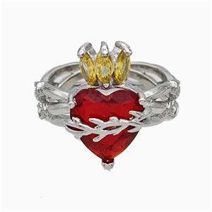 Copper Heart Rings Pave Crystal Glass Platinum Plated, approx 12-17mm, 18mm dia [FN20017]