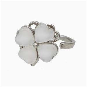 Copper Clover Rings Pave Jadeite Glass Rotatable Adjustable Platinum Plated, approx 13mm, 18mm dia [FN20018]