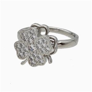 Copper Clover Rings Pave Zirconia Rotatable Adjustable Platinum Plated, approx 12mm, 18mm dia [FN20019]