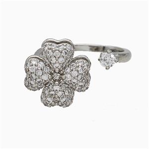 Copper Clover Rings Pave Zirconia Rotatable Adjustable Platinum Plated, approx 13mm, 18mm dia [FN20020]