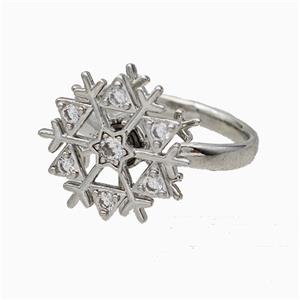 Copper Snowflake Rings Pave Zirconia Rotatable Adjustable Platinum Plated, approx 16mm, 18mm dia [FN20021]