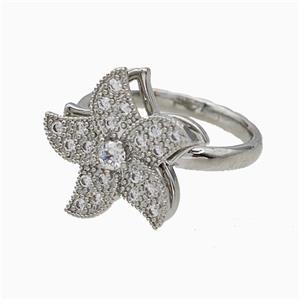 Copper Starfish Rings Pave Zirconia Rotatable Adjustable Platinum Plated, approx 17mm, 18mm dia [FN20024]