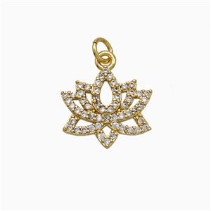 Copper Lotus Pendant Pave Zirconia Gold Plated, approx 12-13.5mm [FN20025]