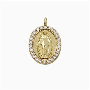 Copper Virgin Mary Pendant Pave Zirconia Gold Plated, approx 10-12mm [FN20026]