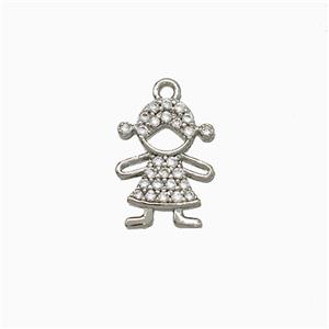 Copper Kids Girls Pendant Pave Zirconia Platinum Plated, approx 10-12mm [FN20030]