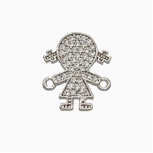 Copper Kids Girls Connector Pave Zirconia Platinum Plated, approx 12.5-15mm [FN20040]
