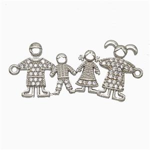 Copper Family Connector Pave Zirconia People Platinum Plated, approx 10-35mm [FN20045]
