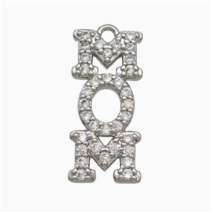 Copper MOM Pendant Pave Zirconia Platinum Plated, approx 10-20mm [FN20048]