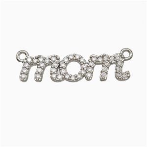 Copper MOM Pendant Pave Zirconia 2loops Platinum Plated, approx 7-27mm [FN20049]