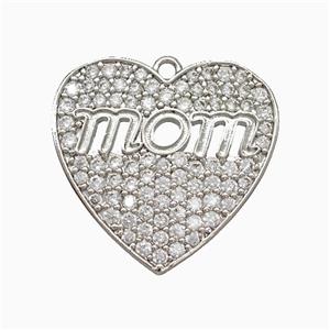Copper Heart Pendant Pave Zirconia Mom Platinum Plated, approx 21mm [FN20053]