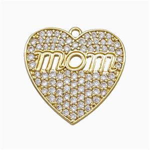 Copper Heart Pendant Pave Zirconia Mom Gold Plated, approx 21mm [FN20054]