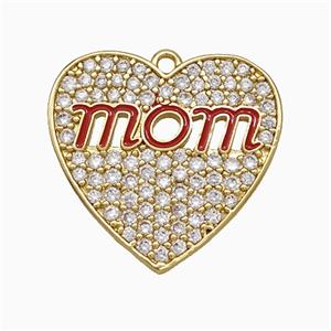 Copper Heart Pendant Pave Zirconia Mom Red Enamel Gold Plated, approx 21mm [FN20055]