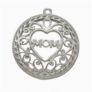 Copper Heart Mom Pendant Platinum Plated, approx 23mm [FN20056]
