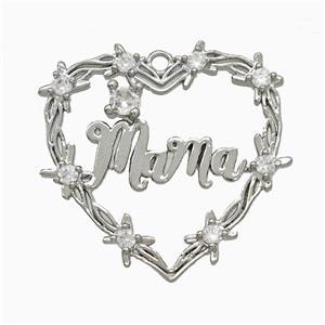 Copper Heart Mama Pendant Pave Zirconia Platinum Plated, approx 25mm [FN20058]