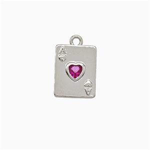 ACE of Heart Playing Card Copper Pendant Pave Zirconia Platinum Plated, approx 9-12mm [FN20063]