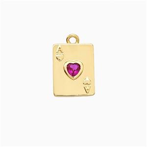 ACE of Heart Playing Card Copper Pendant Pave Zirconia Gold Plated, approx 9-12mm [FN20064]