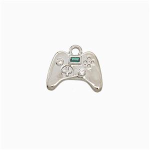 Game Handle Charms Copper Pendant Pave Zirconia Platinum Plated, approx 9-12mm [FN20065]