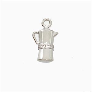 Copper Coffee Pot Pendant Pave Zirconia Platinum Plated, approx 5-10mm [FN20067]