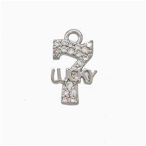 Copper Number 7-Lucky Pendant Pave Zirconia Platinum Plated, approx 7-10mm [FN20073]