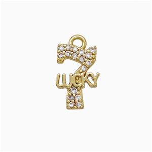 Copper Number 7-Lucky Pendant Pave Zirconia Gold Plated, approx 7-10mm [FN20074]