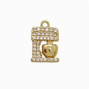 Coffee Machine Charms Copper Pendant Pave Zirconia Gold Plated, approx 9-11mm [FN20077]