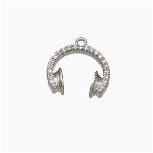 Copper Earphone Pendant Pave Zirconia Platinum Plated, approx 11-13mm [FN20080]