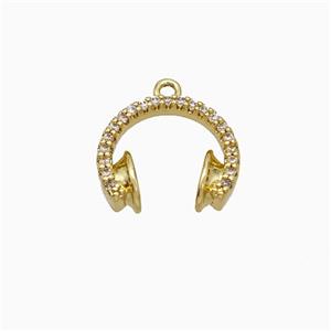 Copper Earphone Pendant Pave Zirconia Gold Plated, approx 11-13mm [FN20081]