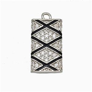 Copper Rectangle Pendant Pave Zirconia Black Enamel Platinum Plated, approx 10-17mm [FN20082]